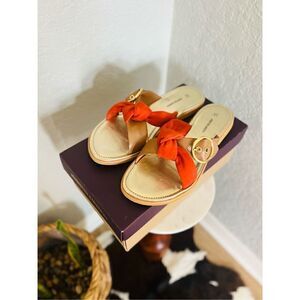 JOHNSTON & MURPHY Paige Buckle Leather Slide Sandal, Tan/Orange, Size 11, NWT